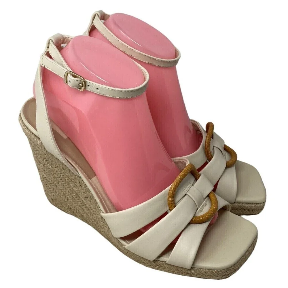 Dolce Vita Maze Women's Size 10 Ivory Leather Open Toe High Wedge Heel Sandals